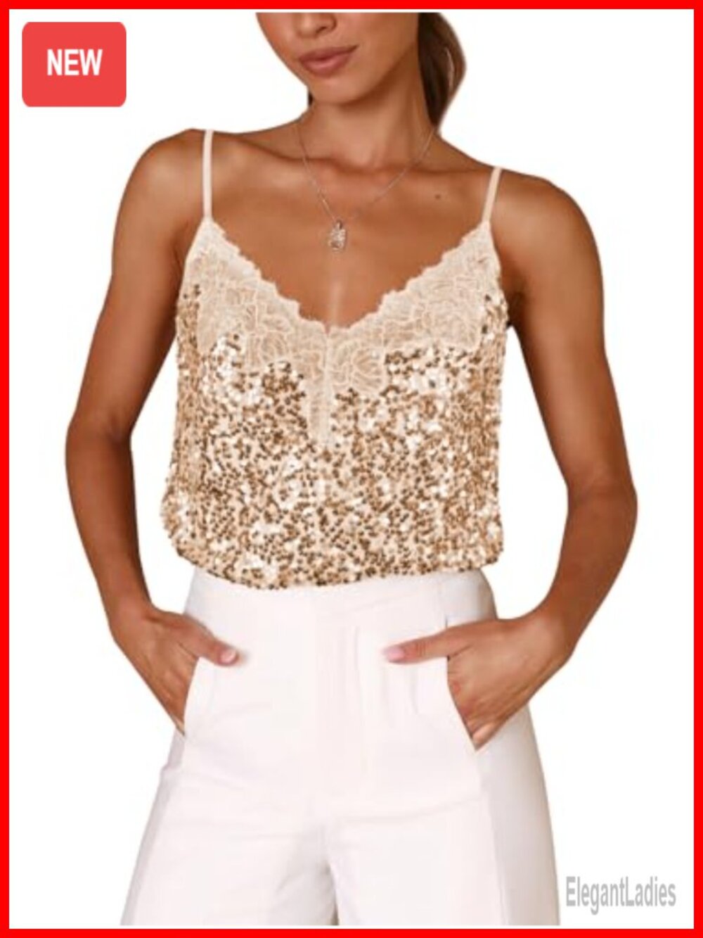Sequin V-Neck Backless Tank Top